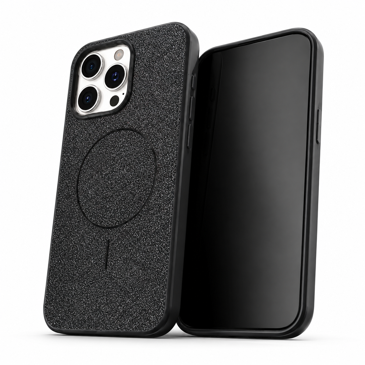 Black glitter style MagSafe phone case for iPhone 16 Pro Max
