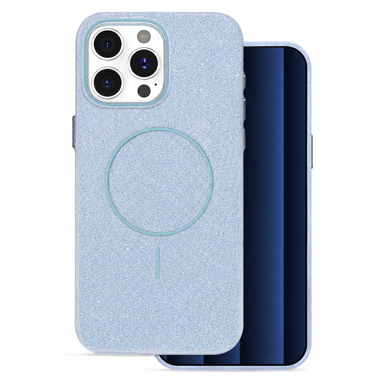Light Blue Glitsy MagSafe Case for Apple iPhone 16 Pro Max back view
