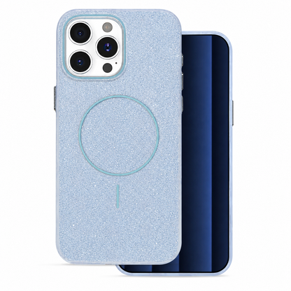 Light Blue Glitsy MagSafe Case for Apple iPhone 16 Pro Max back view
