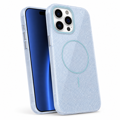 Light Blue Glitsy MagSafe Case for Apple iPhone 16 Pro Max back view
