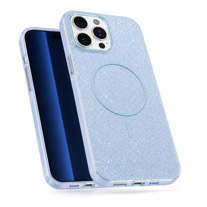 Light Blue glitter style MagSafe phone case for iPhone 16 Pro Max
