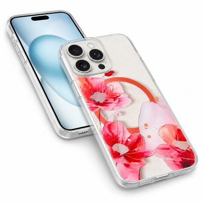 Red MagSafe floral phone cover for Apple iPhone 16 Pro Max
