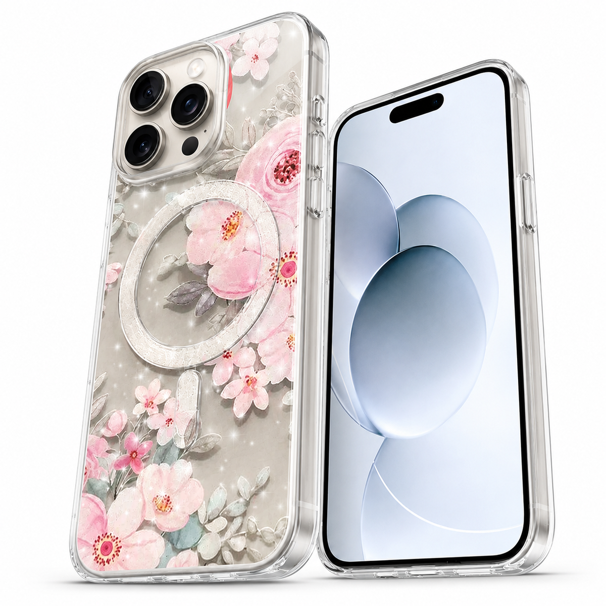 Frosted MagSafe Flower Case for Apple iPhone 13 Pro Max - Light Pink - close-up design view