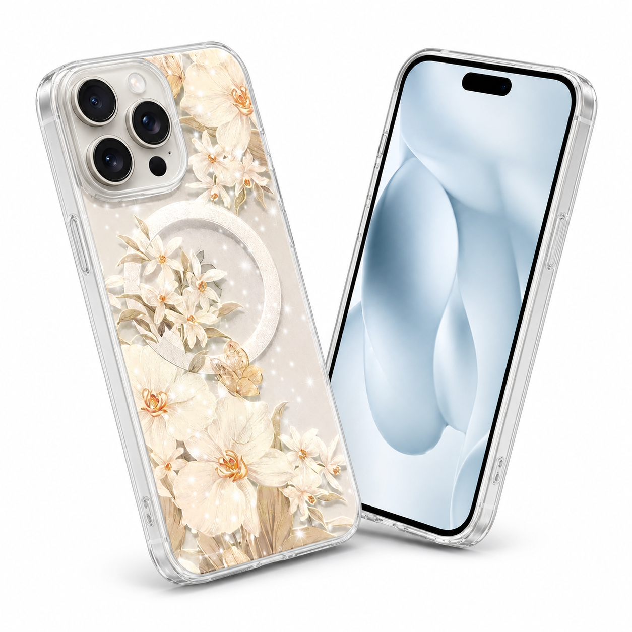 White floral MagSafe case for iPhone 16 Pro Max
