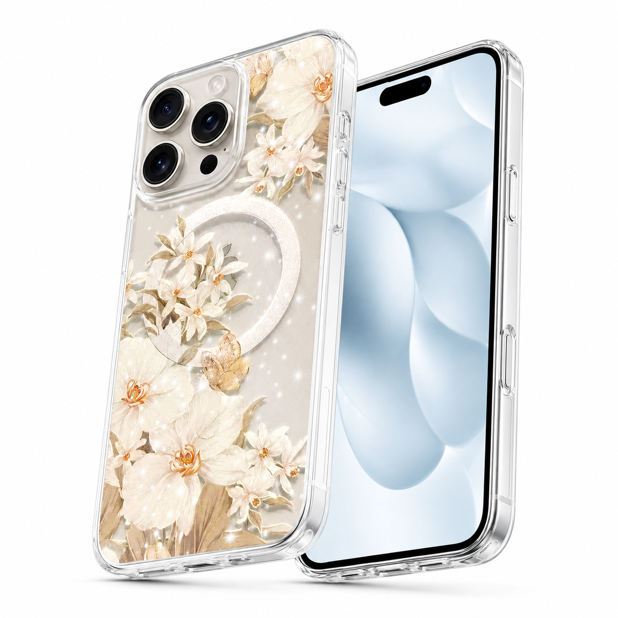 Flower design protective case for iPhone 16 Pro Max white
