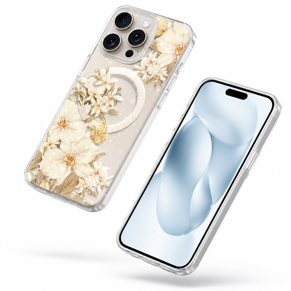 Stylish white flower case with MagSafe for iPhone 16 Pro Max