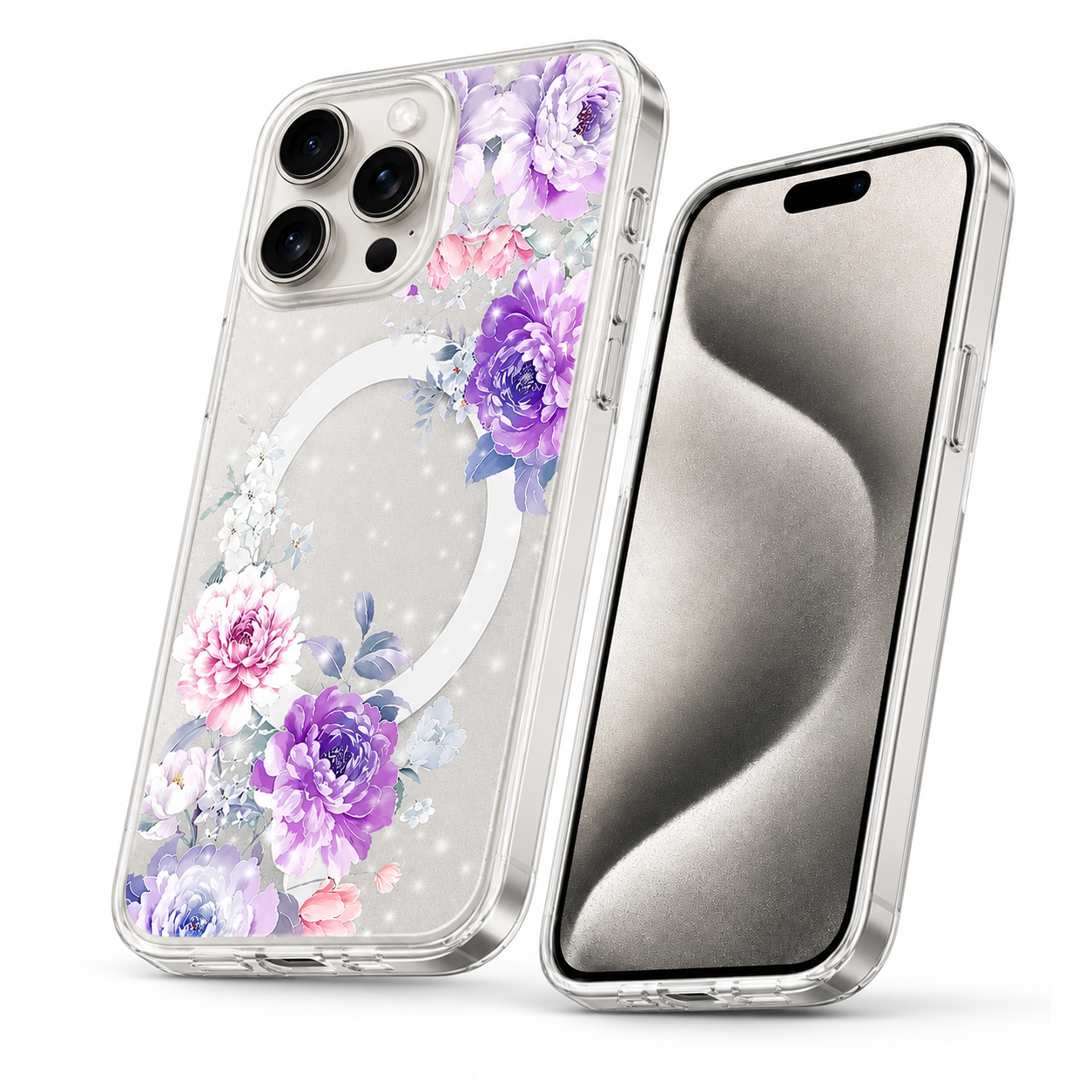 Purple floral MagSafe case for iPhone 16 Pro Max
