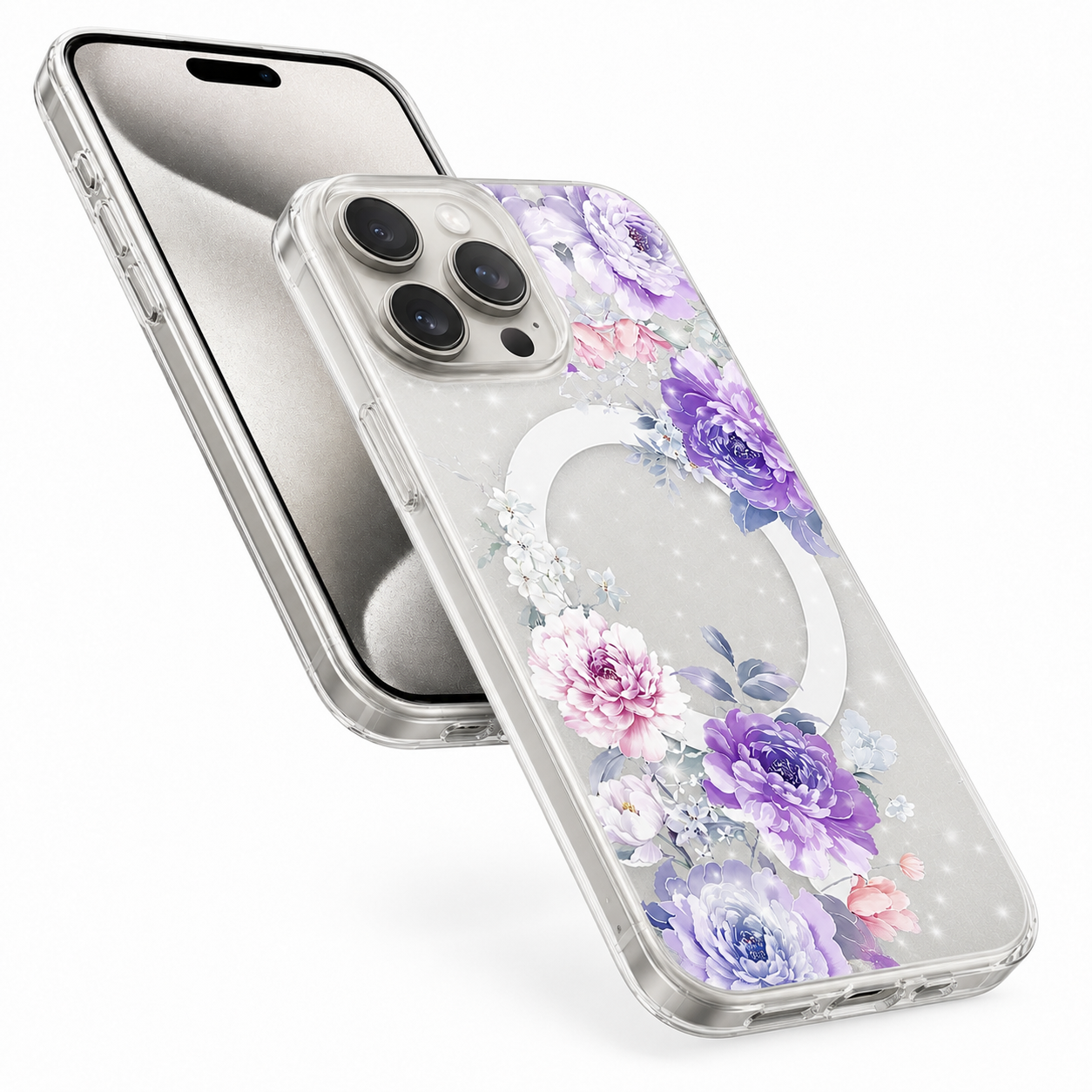 Purple MagSafe floral phone cover for Apple iPhone 16 Pro Max
