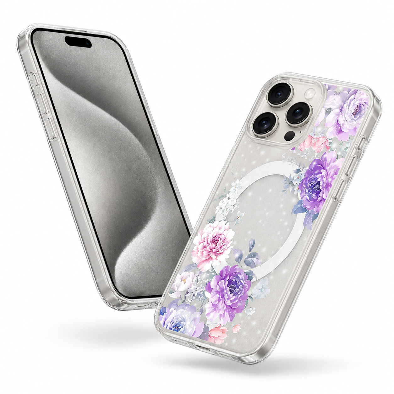 Stylish purple flower case with MagSafe for iPhone 16 Pro Max