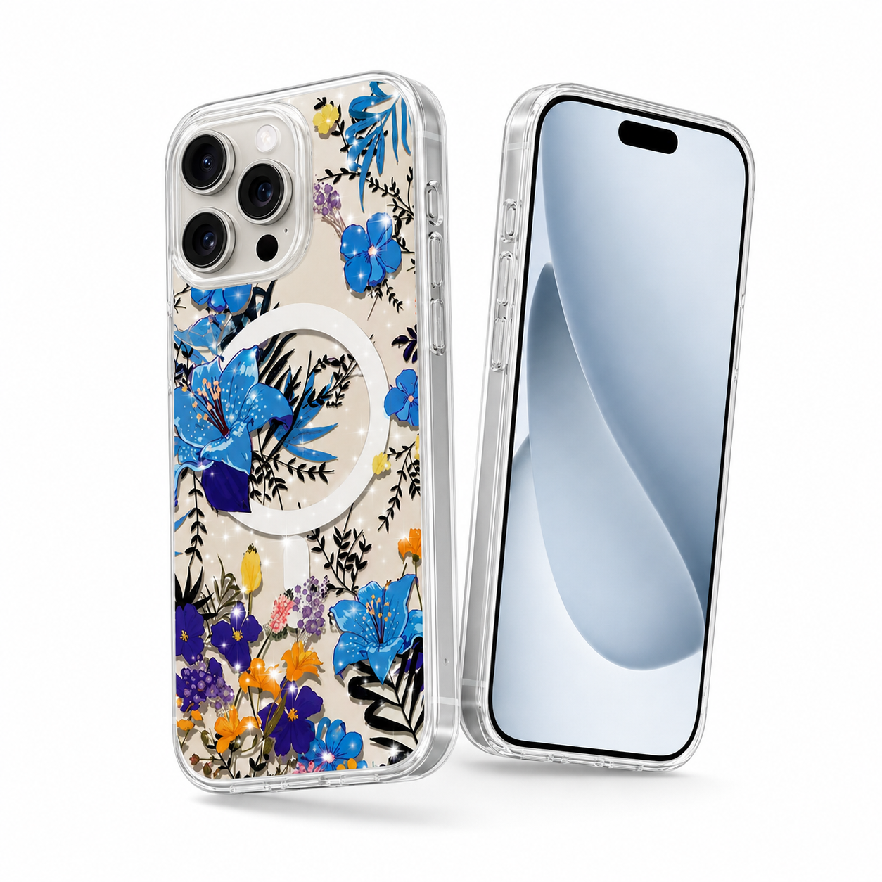 Blue floral MagSafe case for iPhone 16 Pro Max
