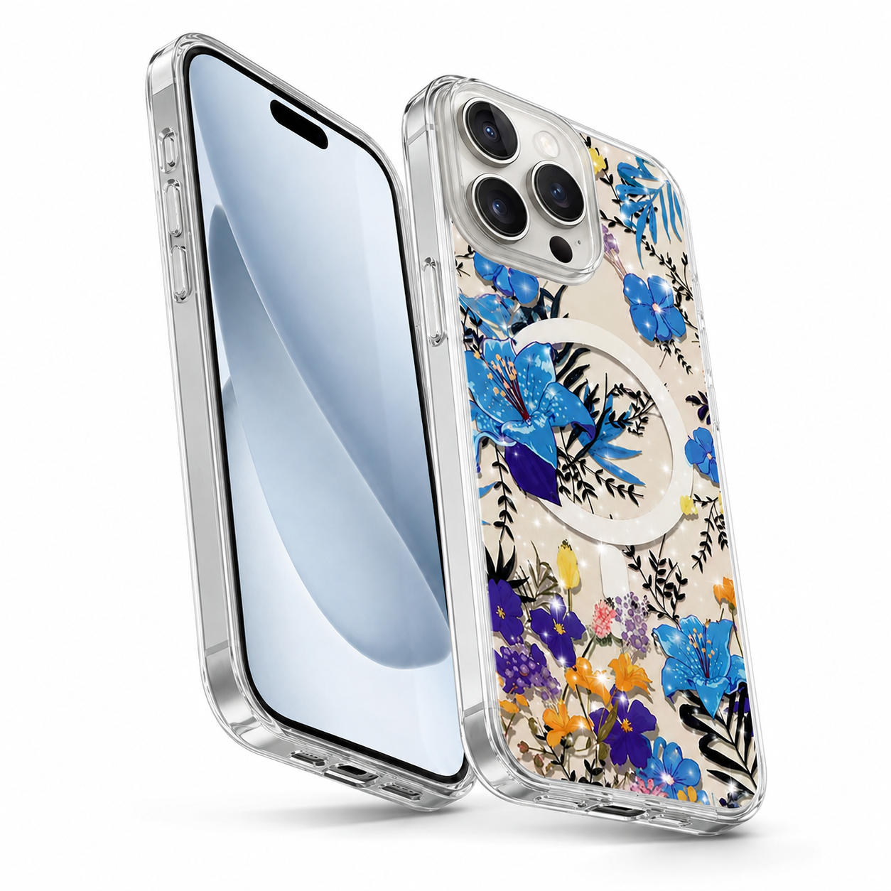 Flower design protective case for iPhone 16 Pro Max blue

