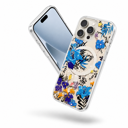 Stylish blue flower case with MagSafe for iPhone 16 Pro Max