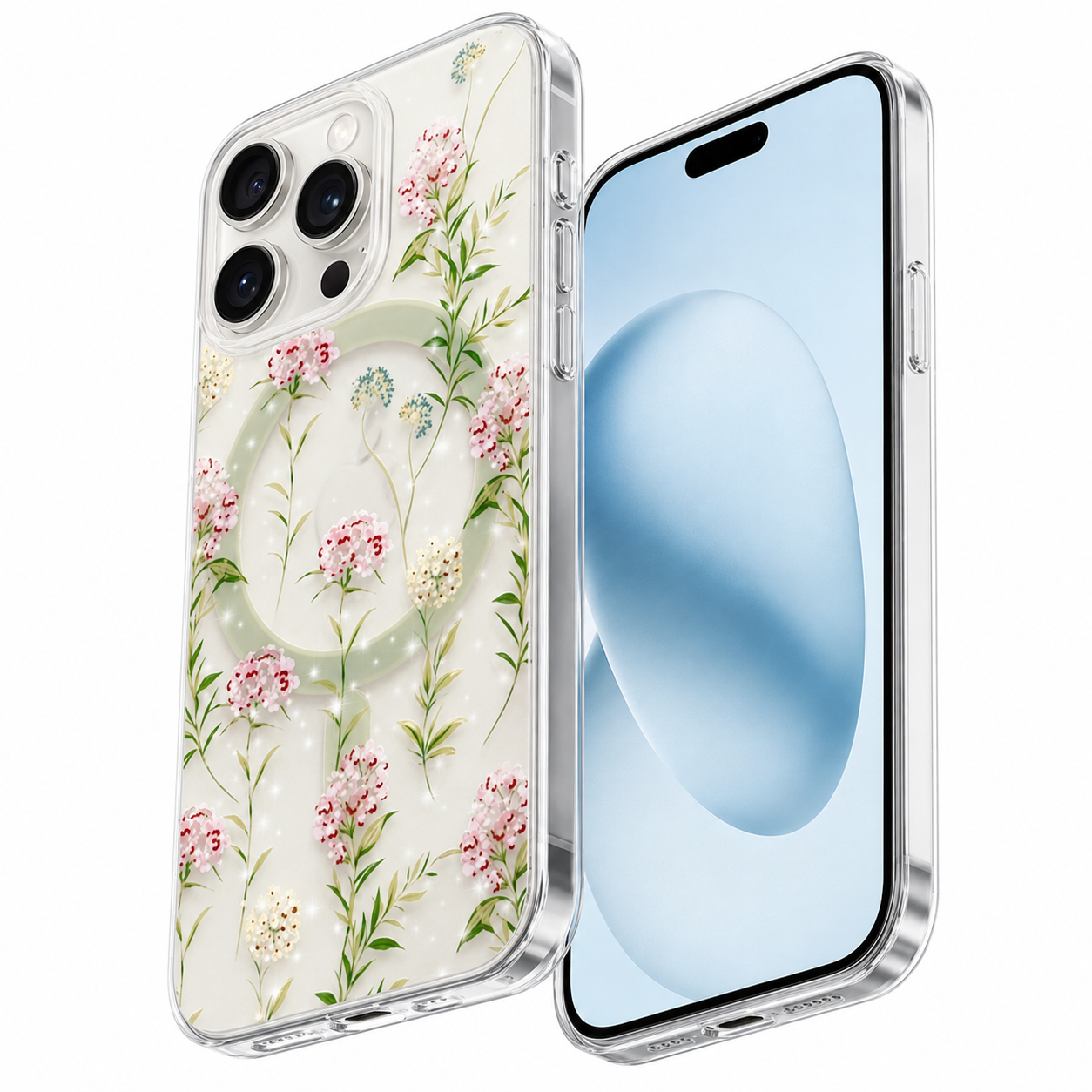 Flower design protective case for iPhone 16 Pro Max green
