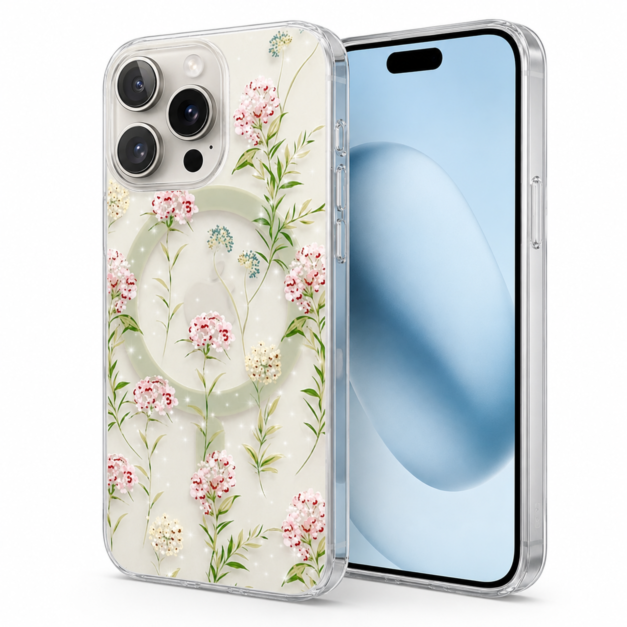 Green MagSafe floral phone cover for Apple iPhone 16 Pro Max
