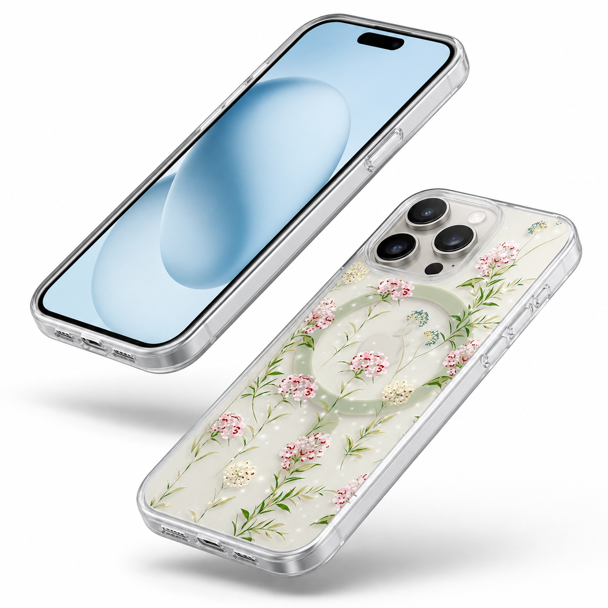 Stylish green flower case with MagSafe for iPhone 16 Pro Max