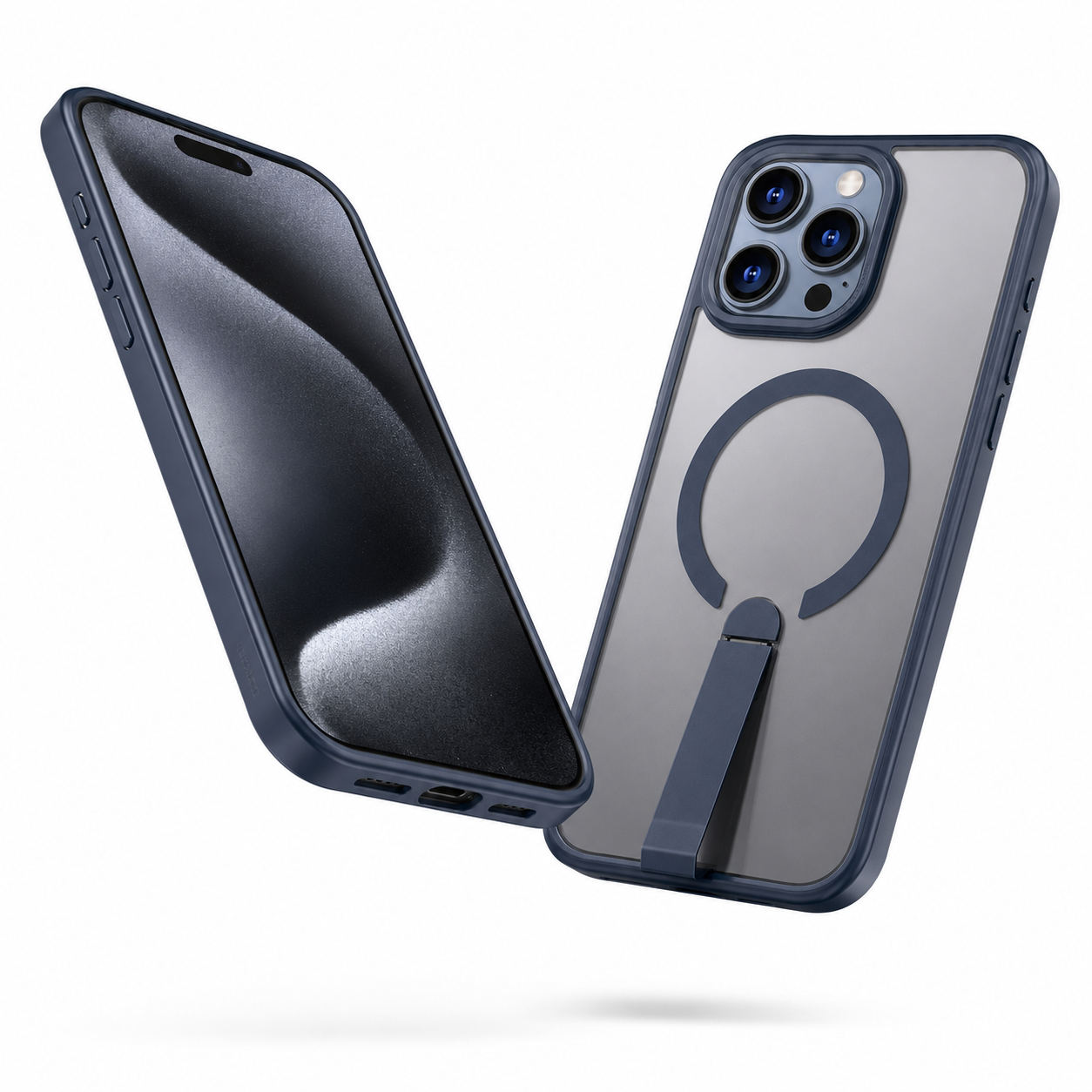 Blue magnetic stand cover for iPhone 16 Pro Max