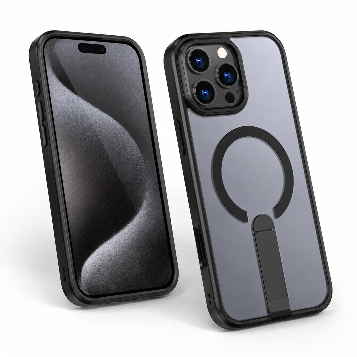 Black magnetic stand cover for iPhone 16 Pro Max
