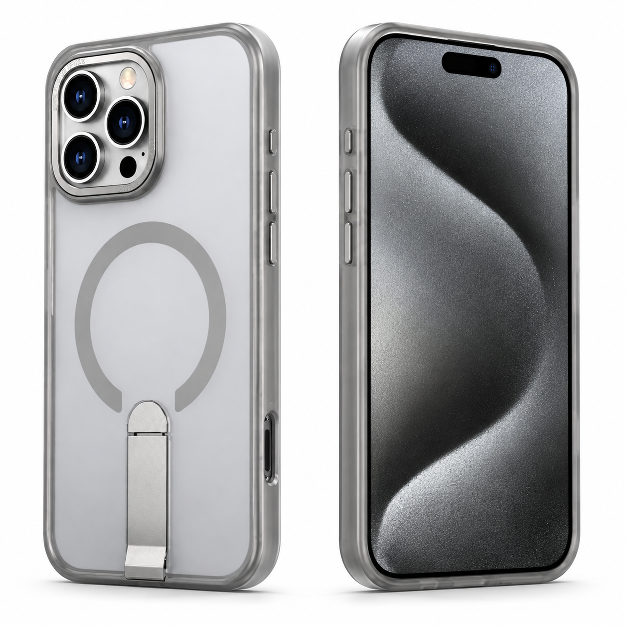 Grey magnetic stand cover for iPhone 16 Pro Max
