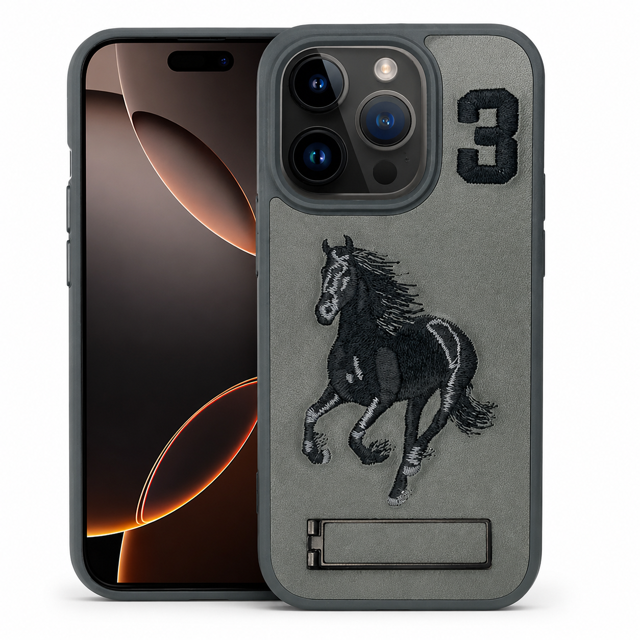 Grey Horse Design Stand Case for Apple iPhone 16 Pro Max
