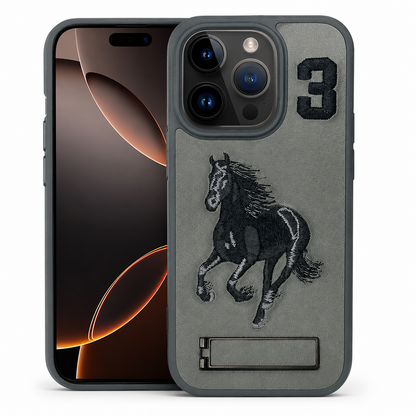 Grey Horse Design Stand Case for Apple iPhone 16 Pro Max
