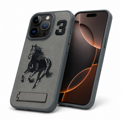 iPhone 16 Pro Max Grey Horse Design Protective Case with Stand

