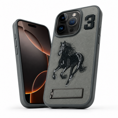 Grey Horse Pattern Phone Case with Stand for iPhone 16 Pro Max
