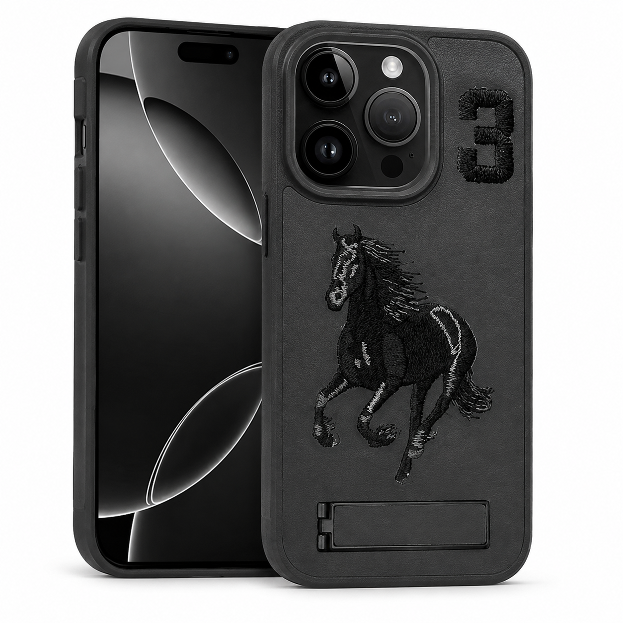 Black Horse Design Stand Case for Apple iPhone 16 Pro Max
