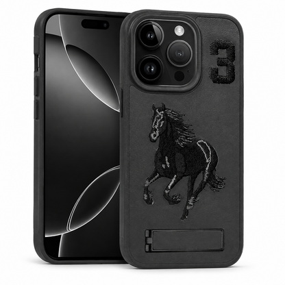 Black Horse Design Stand Case for Apple iPhone 16 Pro Max
