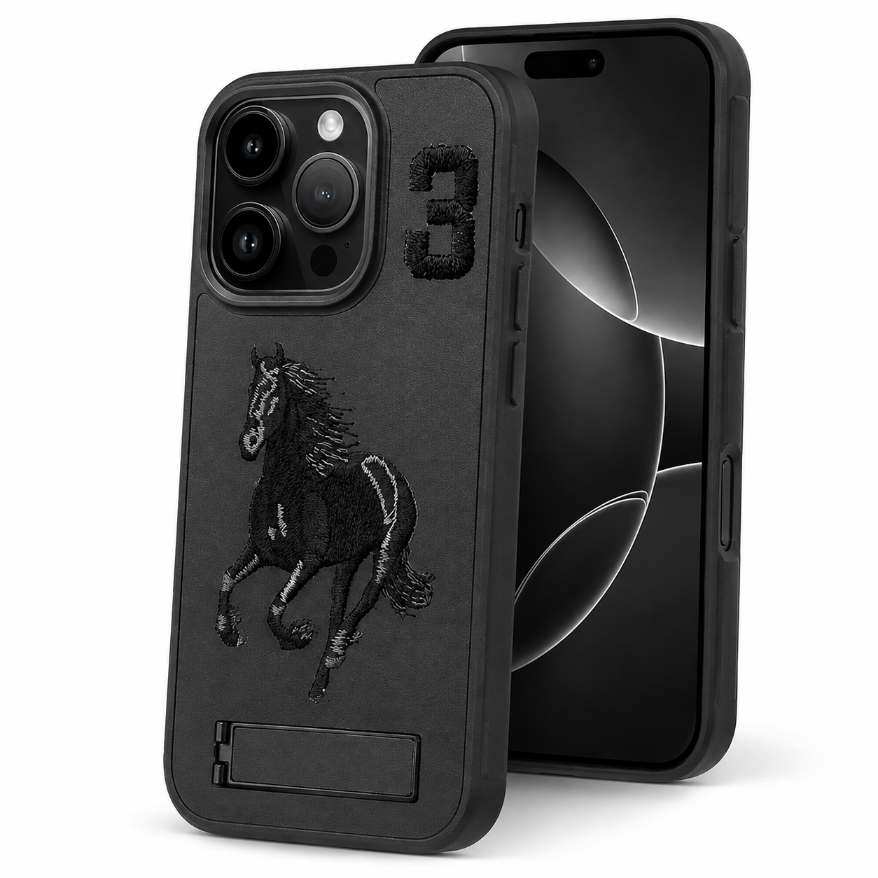 Apple iPhone 16 Pro Max Horse Design Kickstand Case Black
