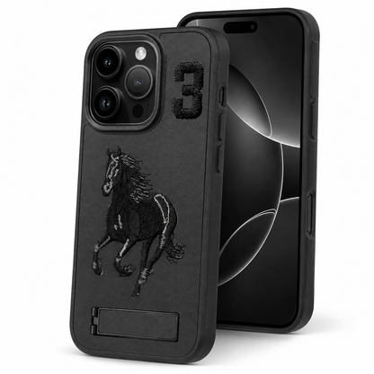 Apple iPhone 16 Pro Max Horse Design Kickstand Case Black
