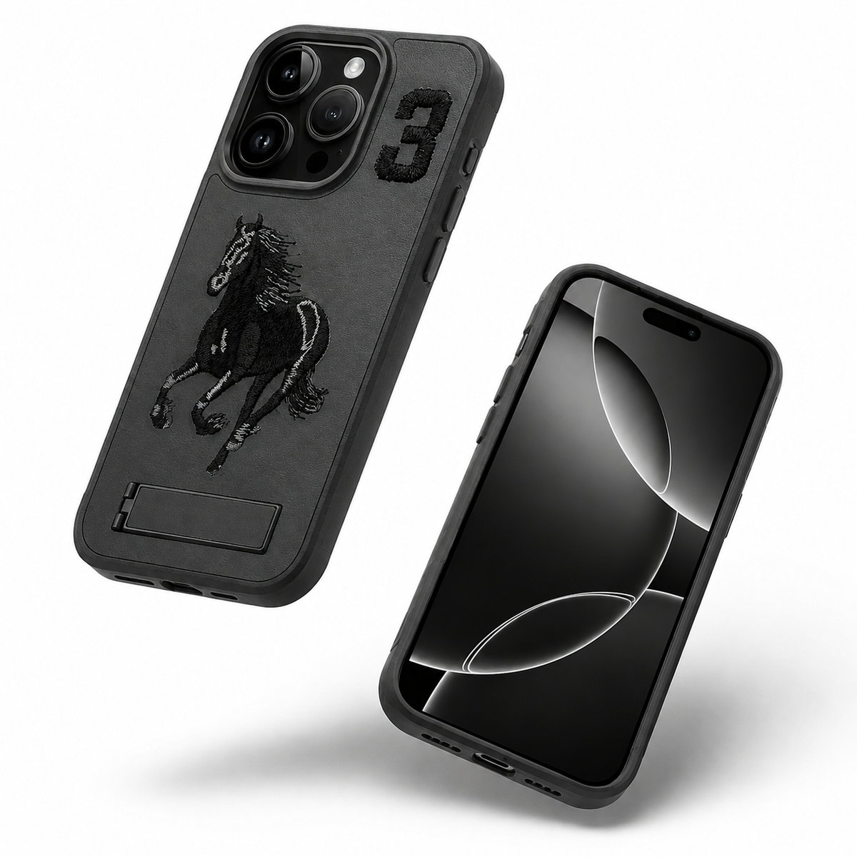 Horse Design W/ Stand Case for Apple iPhone 14 Pro Max - Black - alternate product view