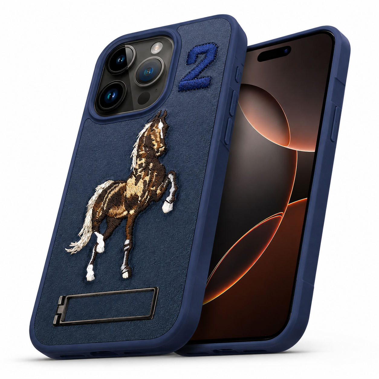 Blue Horse Pattern Phone Case with Stand for iPhone 16 Pro Max
