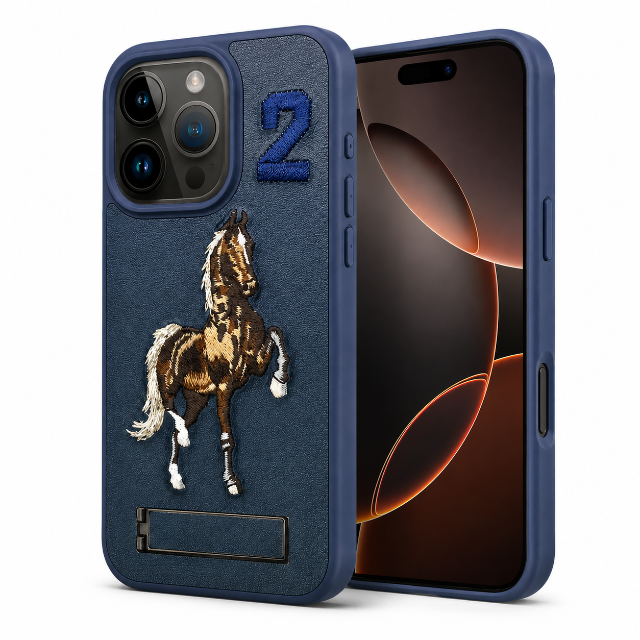Apple iPhone 16 Pro Max Horse Design Kickstand Case Blue

