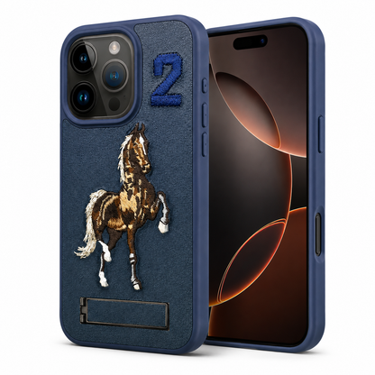 Apple iPhone 16 Pro Max Horse Design Kickstand Case Blue
