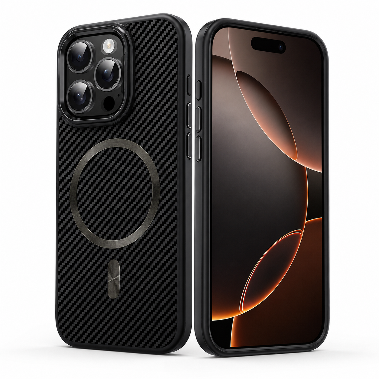 Black Carbon Fiber Magnetic Case for iPhone 16 Pro Max

