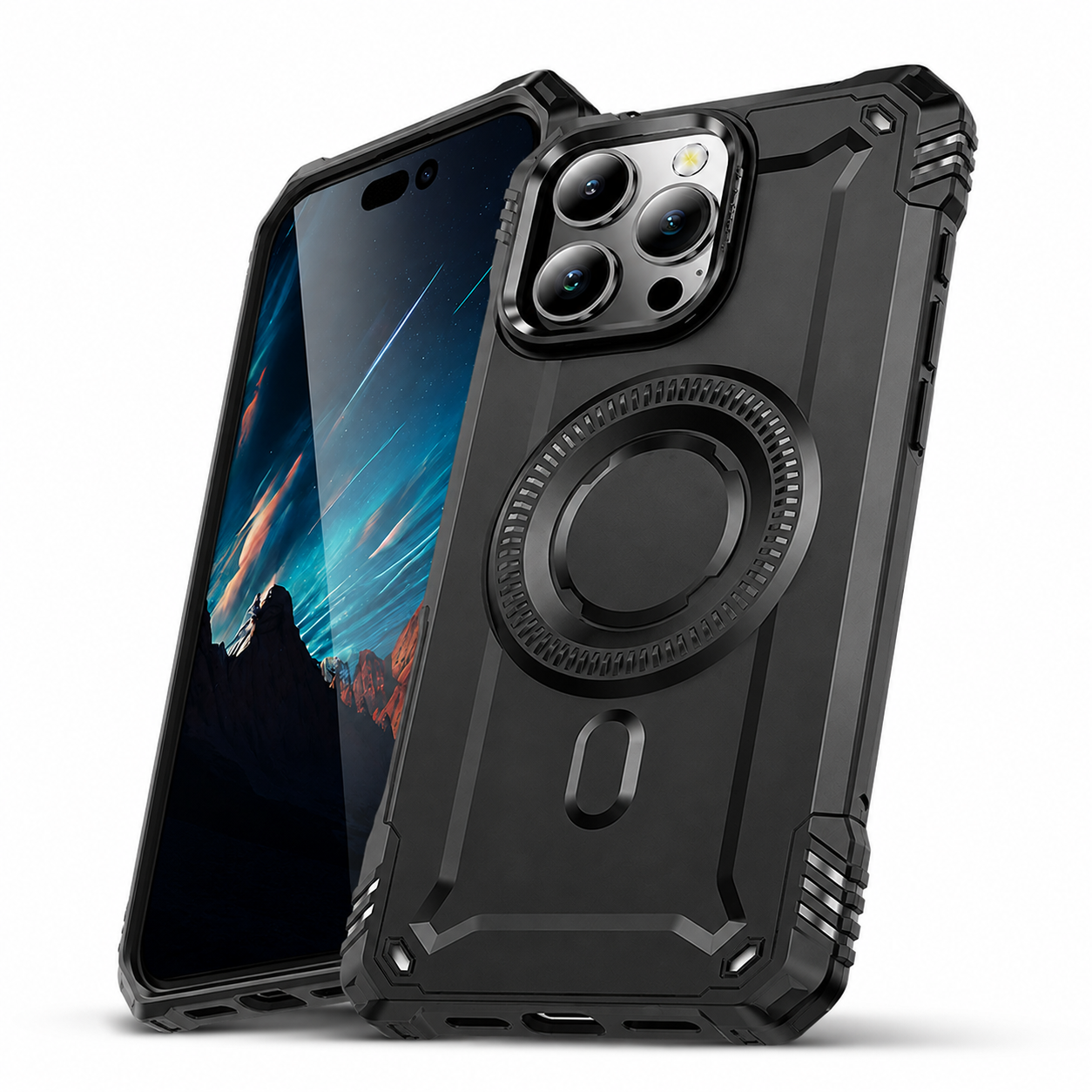Black MagSafe phone case for iPhone 16 Pro Max with edge protection
