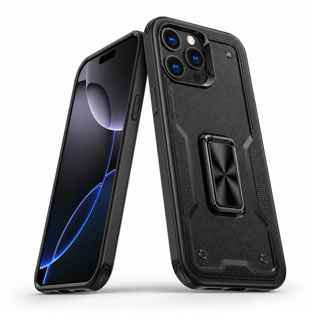 Black ring stand phone case for Apple iPhone 16 Pro Max
