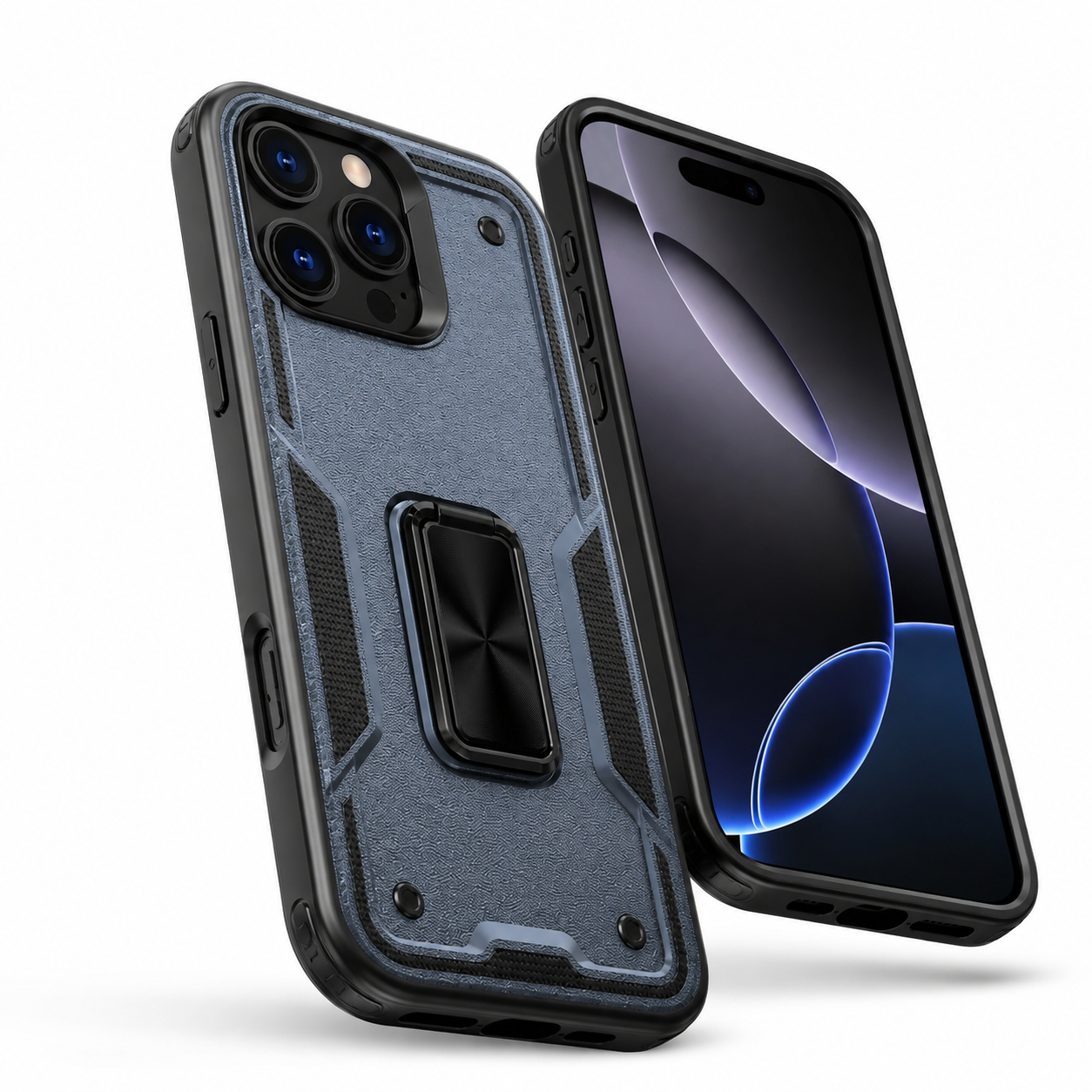 Blue ring stand phone case for Apple iPhone 16 Pro Max

