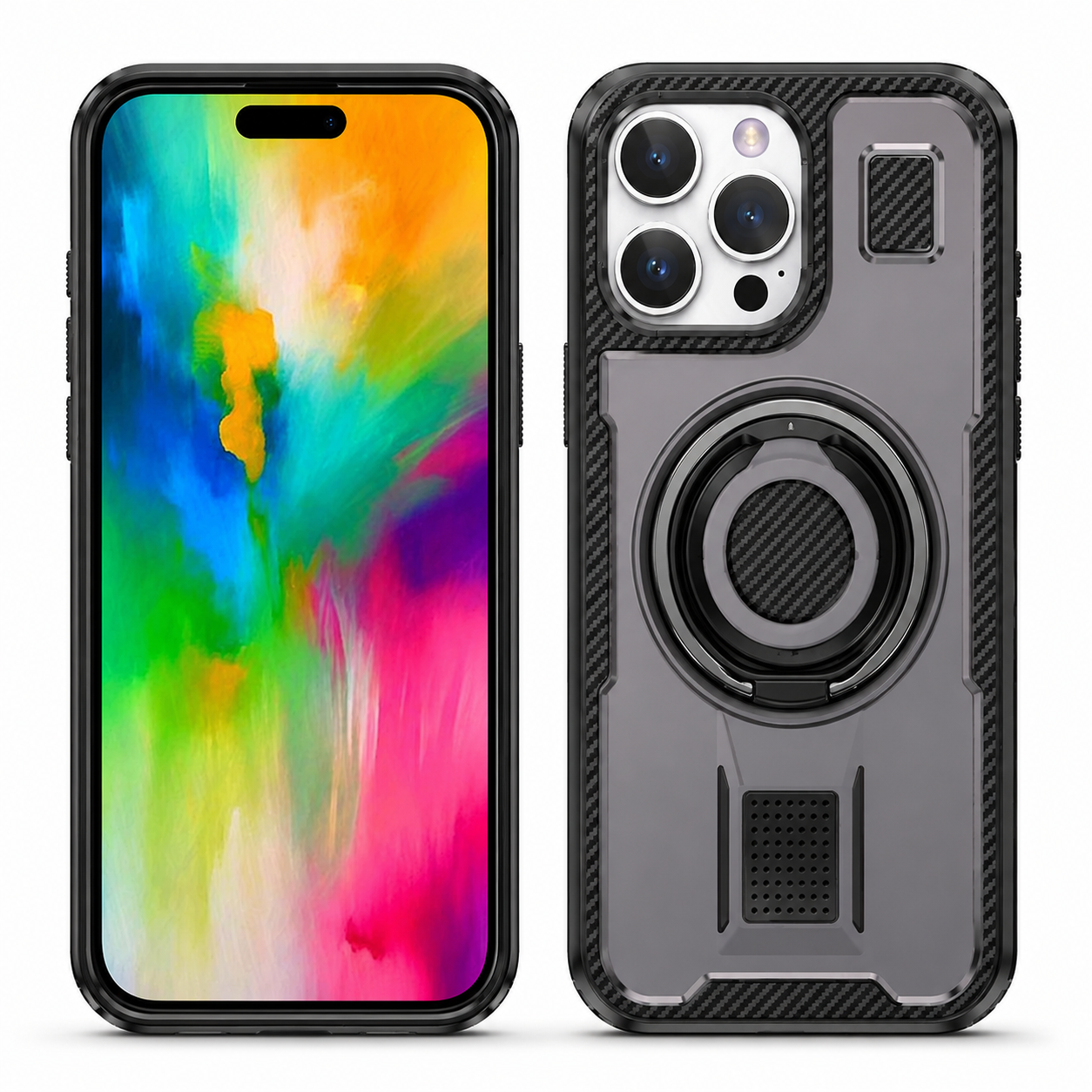 Grey protective ring stand case for Apple iPhone 16 Pro Max