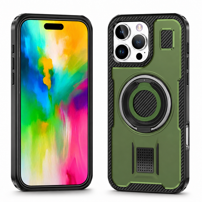 Green protective ring stand case for Apple iPhone 16 Pro Max
