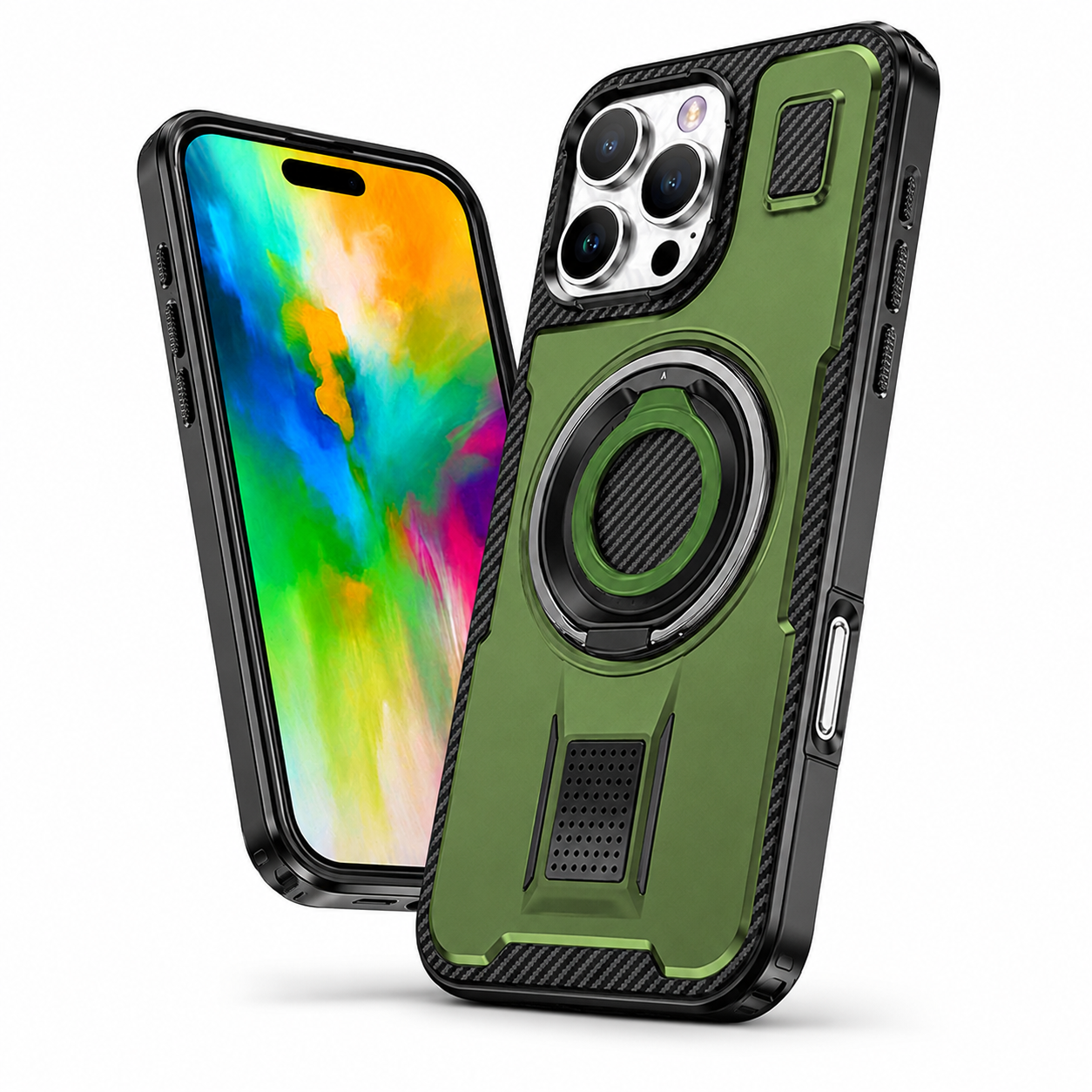 Apple iPhone 16 Pro Max Green ring grip and stand case
