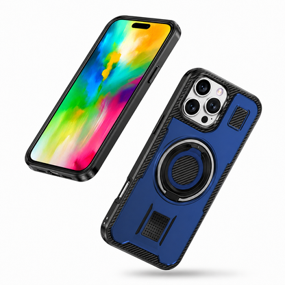 Blue phone case with ring holder stand for iPhone 16 Pro Max
