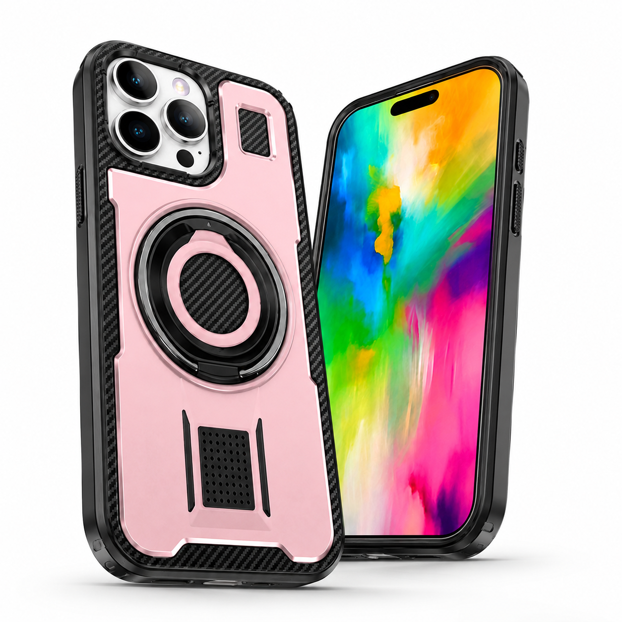 Pink protective ring stand case for Apple iPhone 16 Pro Max