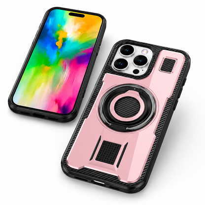 Pink phone case with ring holder stand for iPhone 16 Pro Max
