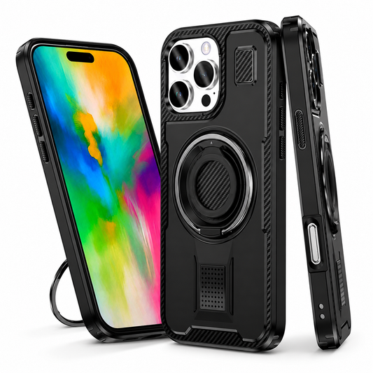 Black Ring Grip and Stand for Apple iPhone 16 Pro Max back view
