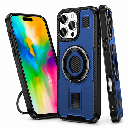 Blue Ring Grip and Stand for Apple iPhone 16 Pro Max back view
