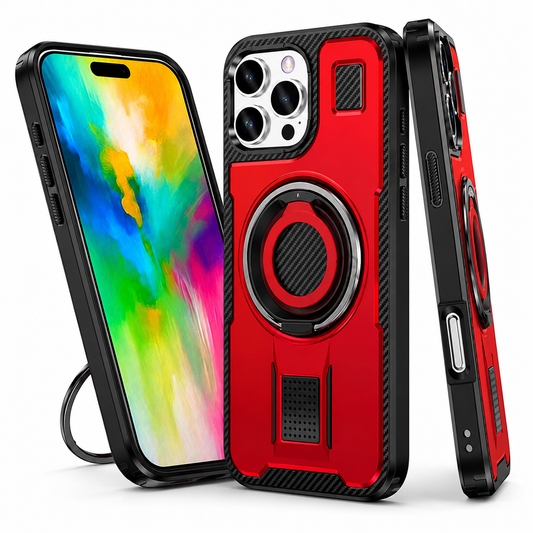 Red Ring Grip and Stand for Apple iPhone 16 Pro Max back view
