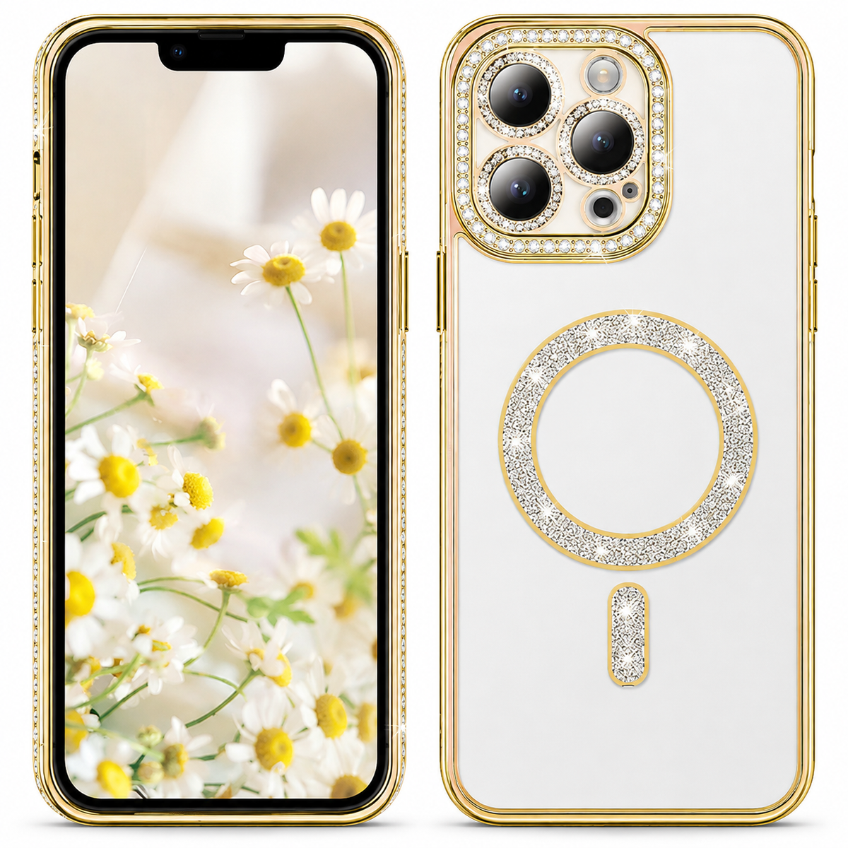 Glitter Electroplated MagSafe Case for Apple iPhone 13 Pro Max - Gold - close-up design view