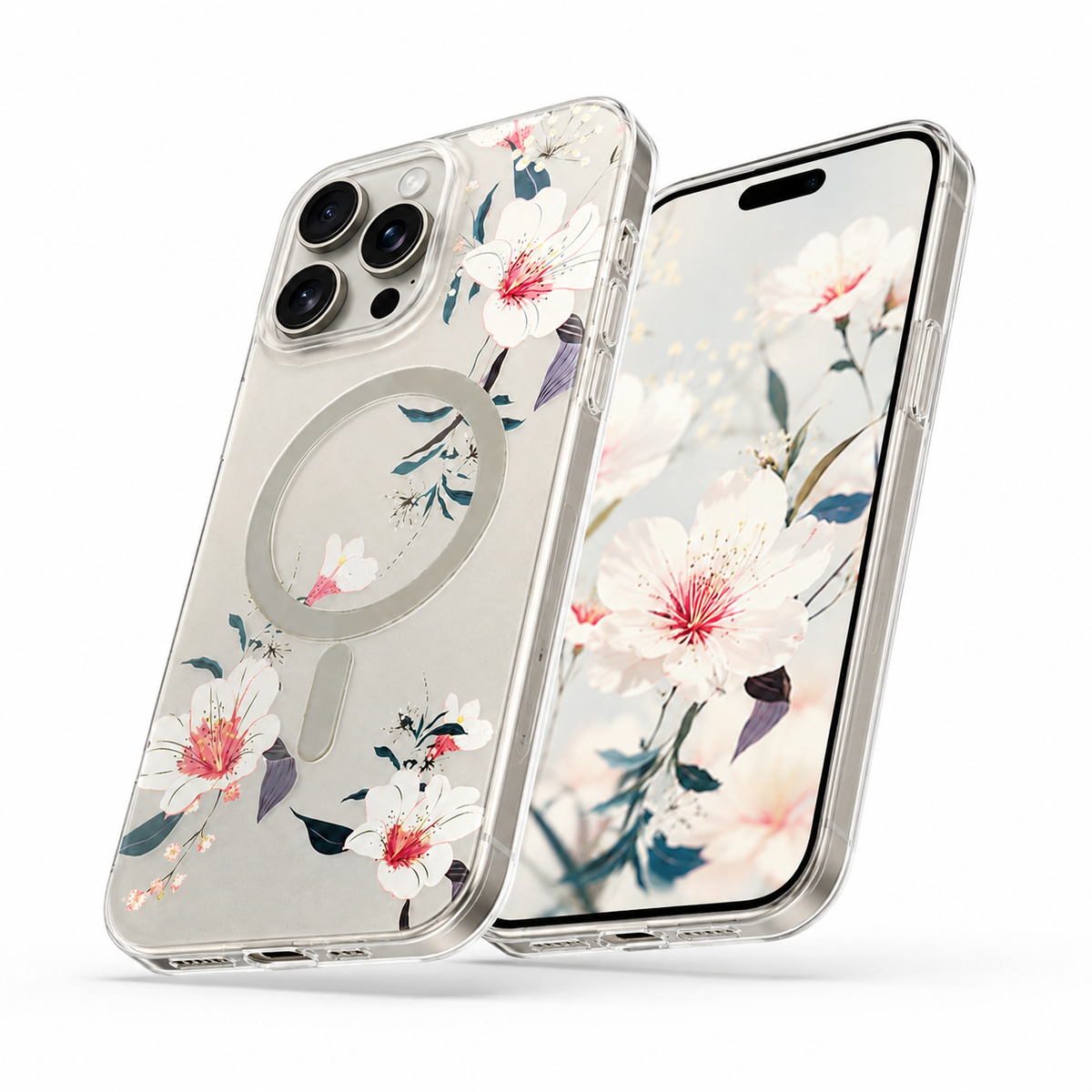 Frosted MagSafe Flower Case for Apple iPhone 14 Pro Max - White - close-up design view