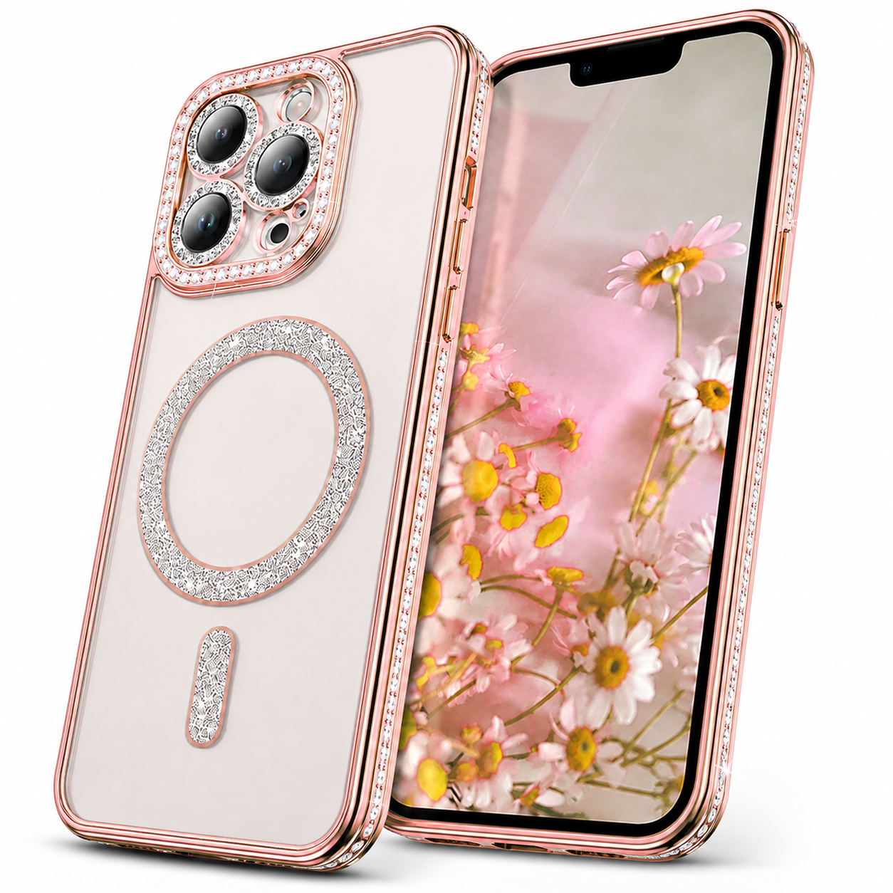 Glitter Electroplated MagSafe Case for Apple iPhone 16 Pro Max - Rose Gold